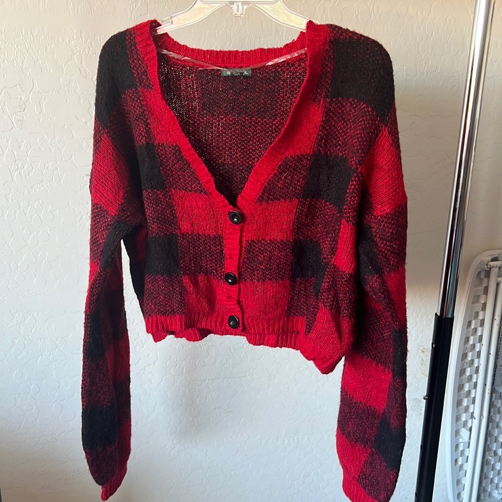 Flannel Pattern Sweater Crop Top